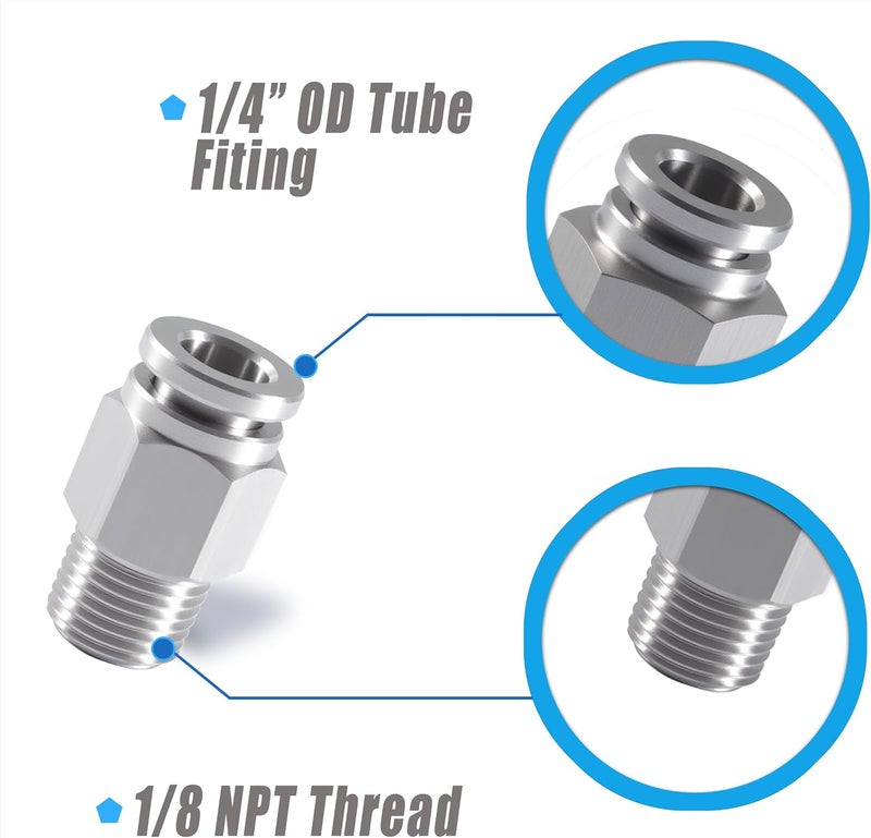 MSAEIQUN Stainless Steel 1/4 Air hose fittings, Push to Connect Air fittings Male Straight 1/4 Inch Tube OD x 1/8 NPT Thread Fitting (Pack of 2) - Image 2